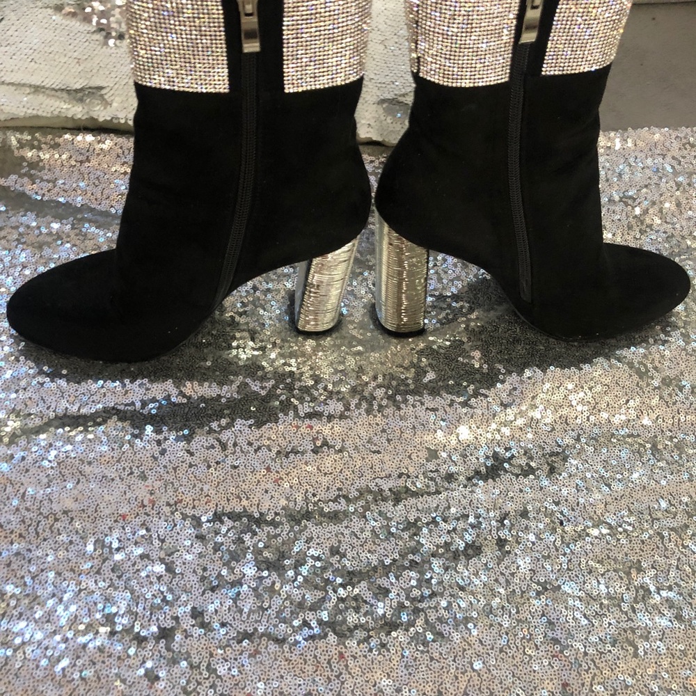 Black and silver heel ankle boots size 8